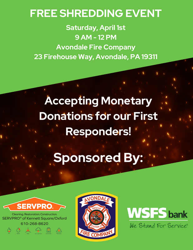FREE Shredding Event at the Firehouse on April 1st Avondale Fire Company