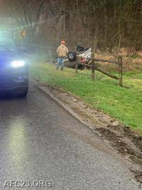 Vehicle overturned in the creek