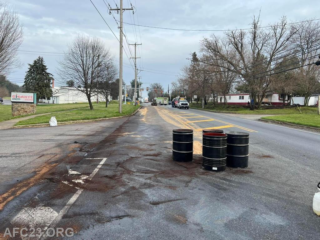 Large quantities of oil dry and absorbent were used to clean up the large amounts of spilled diesel.