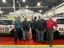 (L-R) SCCEMS Sgt. Barnes, AFC Fire Chief Cole, SCCEMS Chief Hotchkiss, AFC President Swift, and SCCEMS Board Member Walls. 