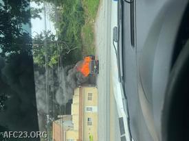 Pickup truck well involved with fire 
